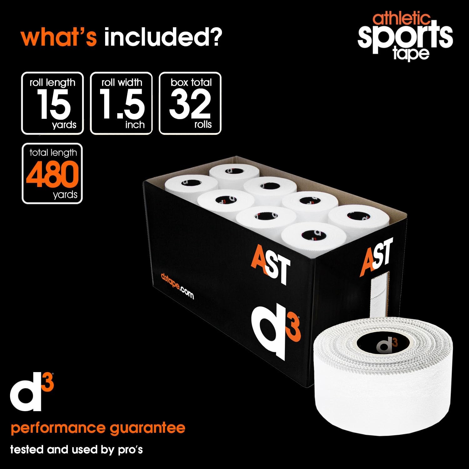 D3 Athletic Sports Tape White 1.5 X 15Yds – 32 Rolls Bulk Hand Tearable Zinc