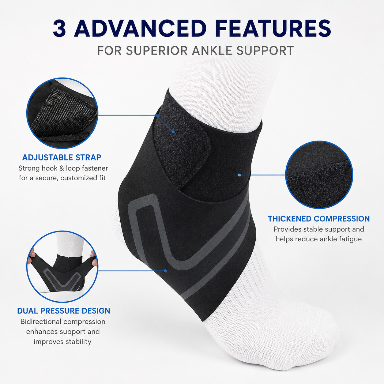 Ankle Brace Support Compression Sleeve Foot Wrap Sports Sprain Pain Relief