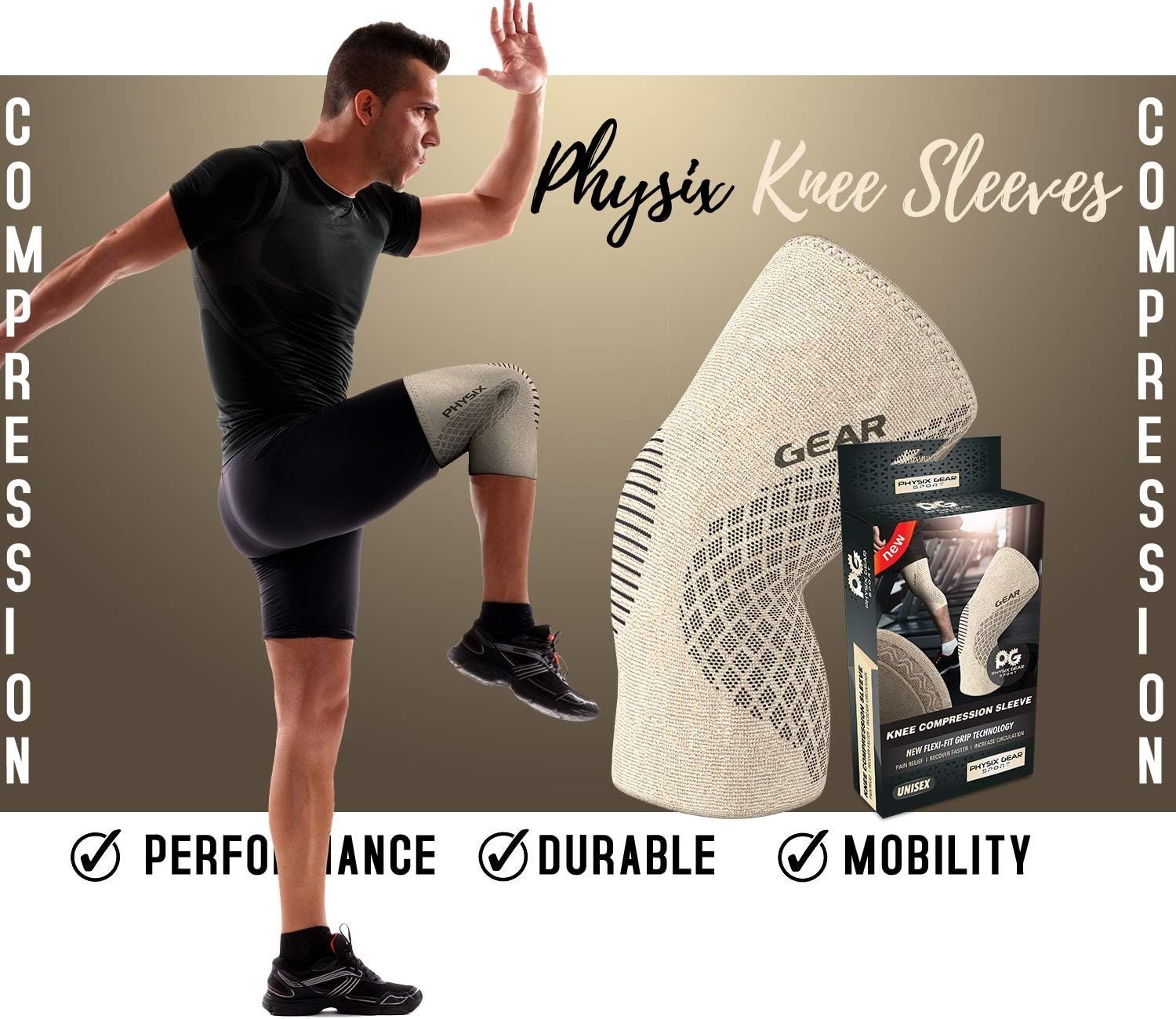 Physix Gear Knee Compression Sleeve for Men & Women Best Compression Knee Brace