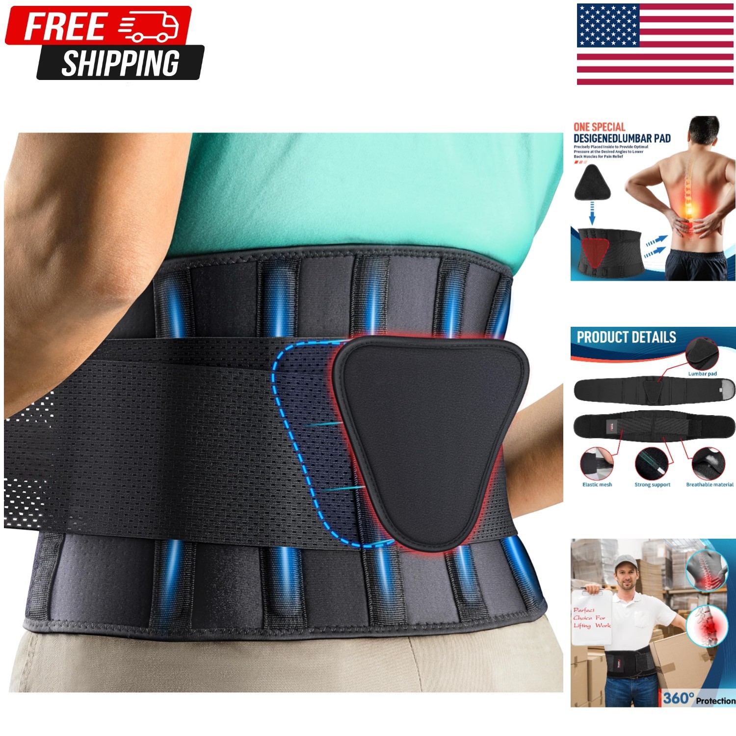 Back Support Belt for Lower Back Pain Relief Lumbar Support Brace for Men Women