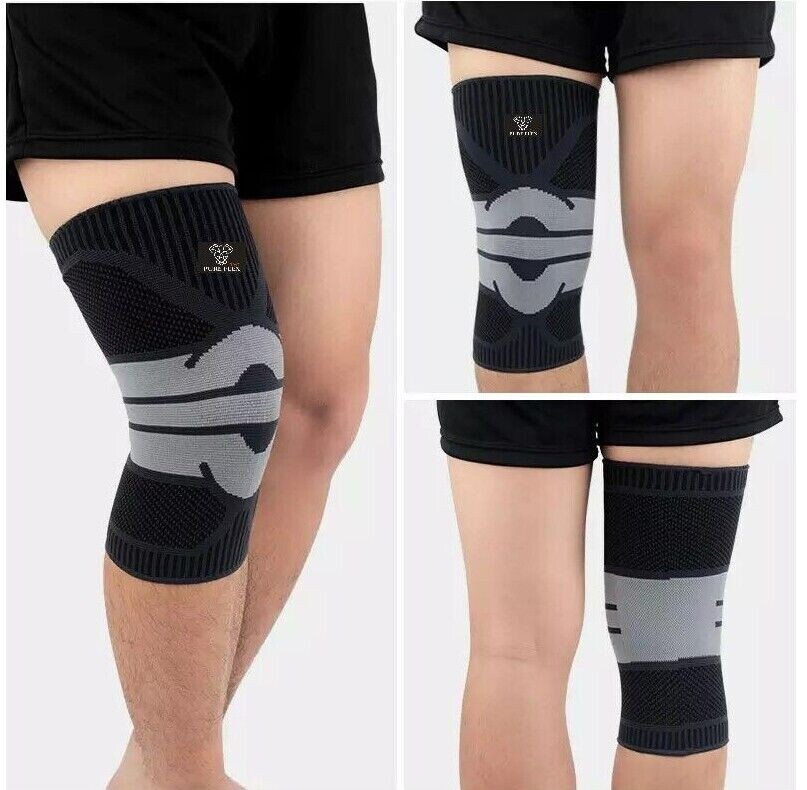 Knee Brace Compression Sleeve Support Sports Recovery ACL LCL MCL Blue/Grey M