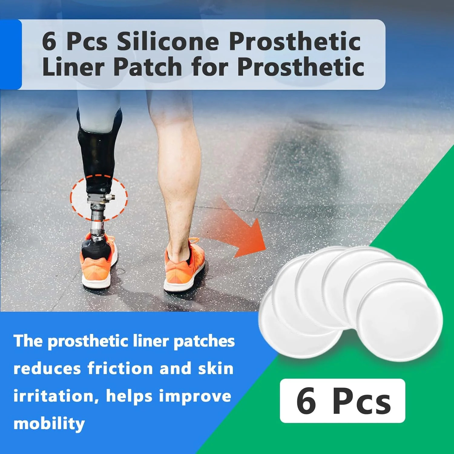 6 Pcs 2.5 Inch Silicone Reusable Prosthetic Liner Patch for Prosthetic, Amputee
