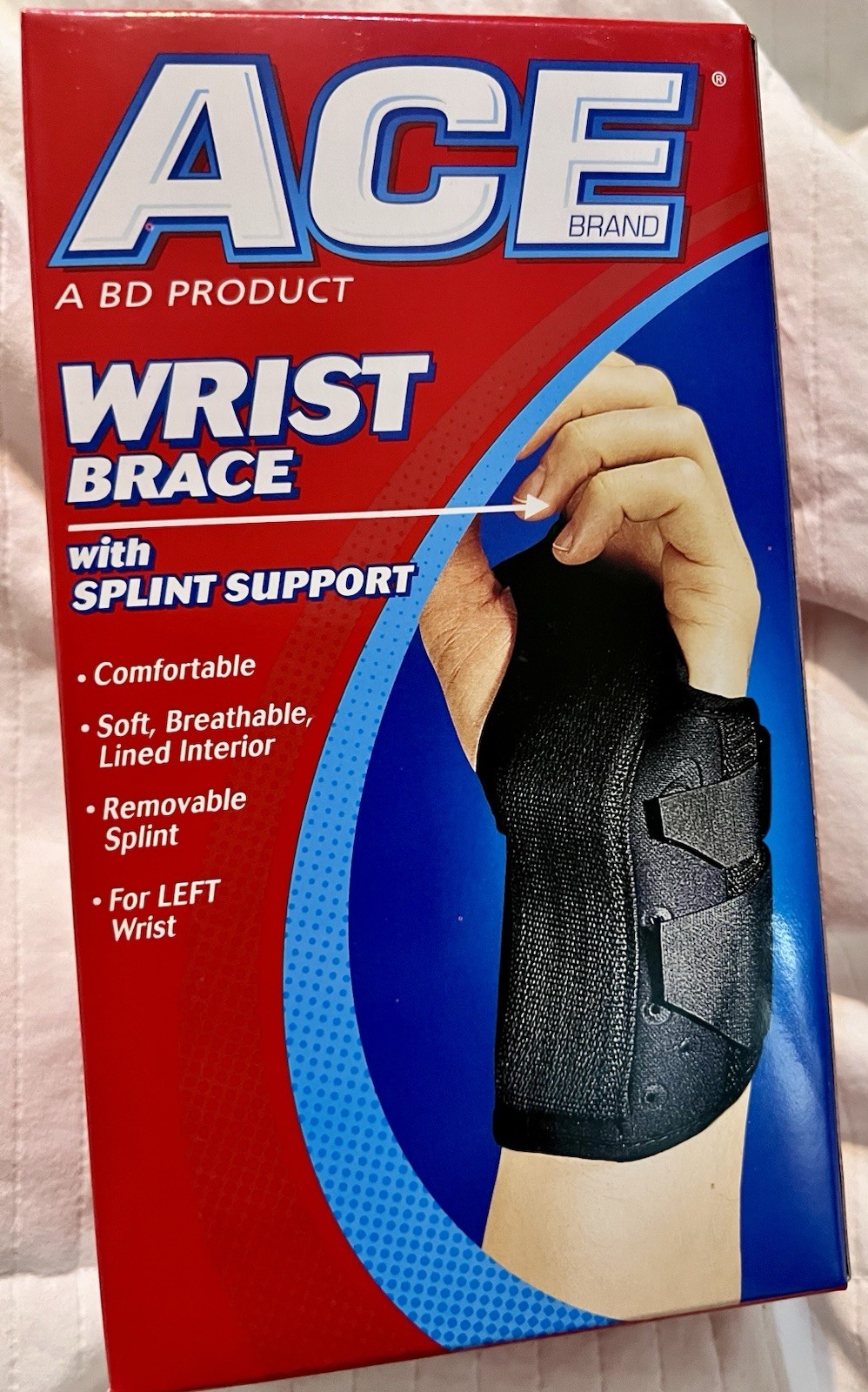 Brand New Ace Wrist Brace Removable Splint Support Black Various Sizes Left