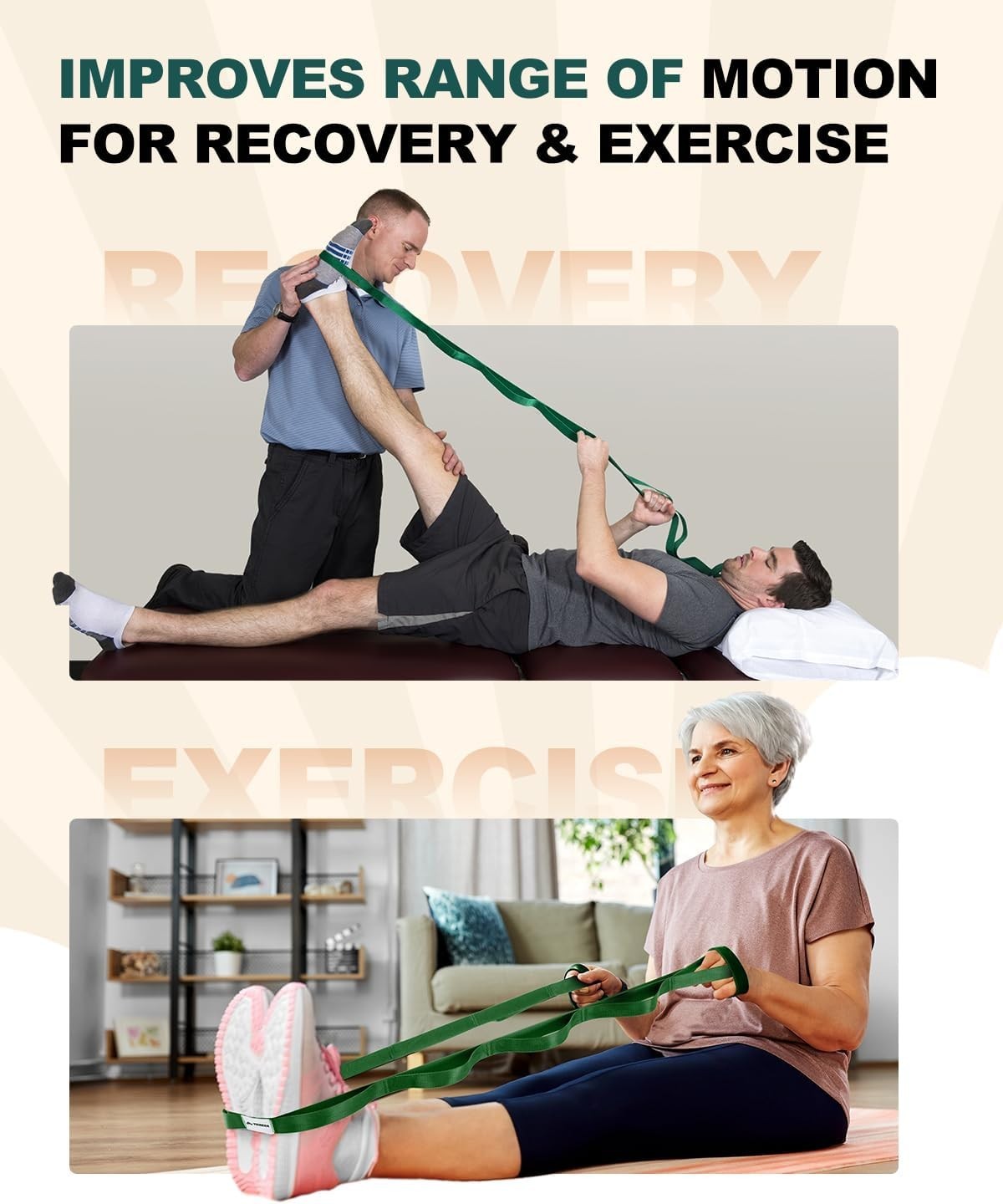 Stretching Strap for Physical Therapy & Home Rehab, Non-Elastic Yoga Strap fo…