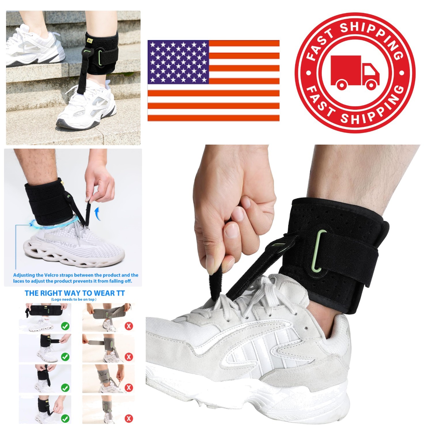 Breathable Adjustable Ankle Brace for Foot Drop Pain Relief Nylon Black Design