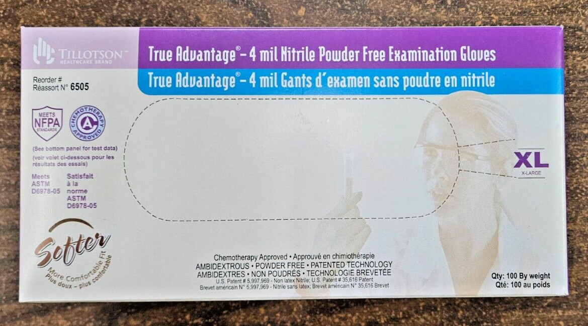 Tillotson True Advantage Soft Nitrile LF PF Gloves -100- XL