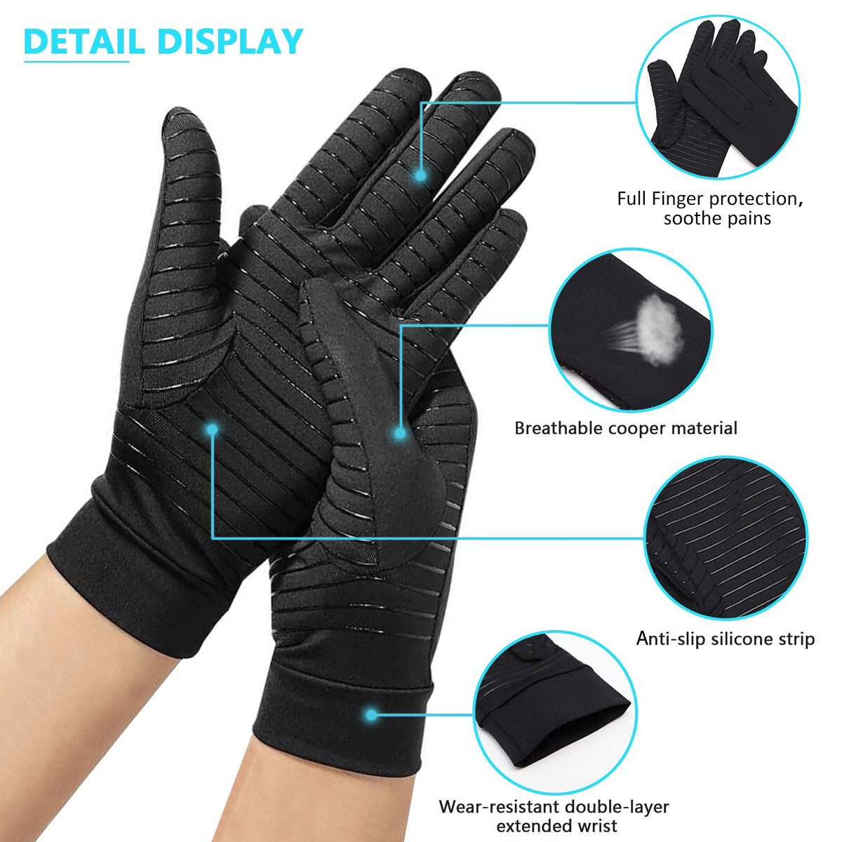 Compression Gloves Muscle Tension Relieve Carpal Tunnel Ache M:Palm Width 7-8cm