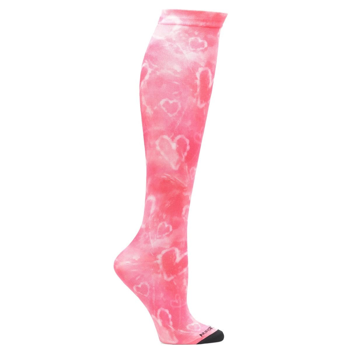 Wide Calf Socks Large Up To 22 Inch 12-14 mmHg Compression Pink Tie Dye Heart