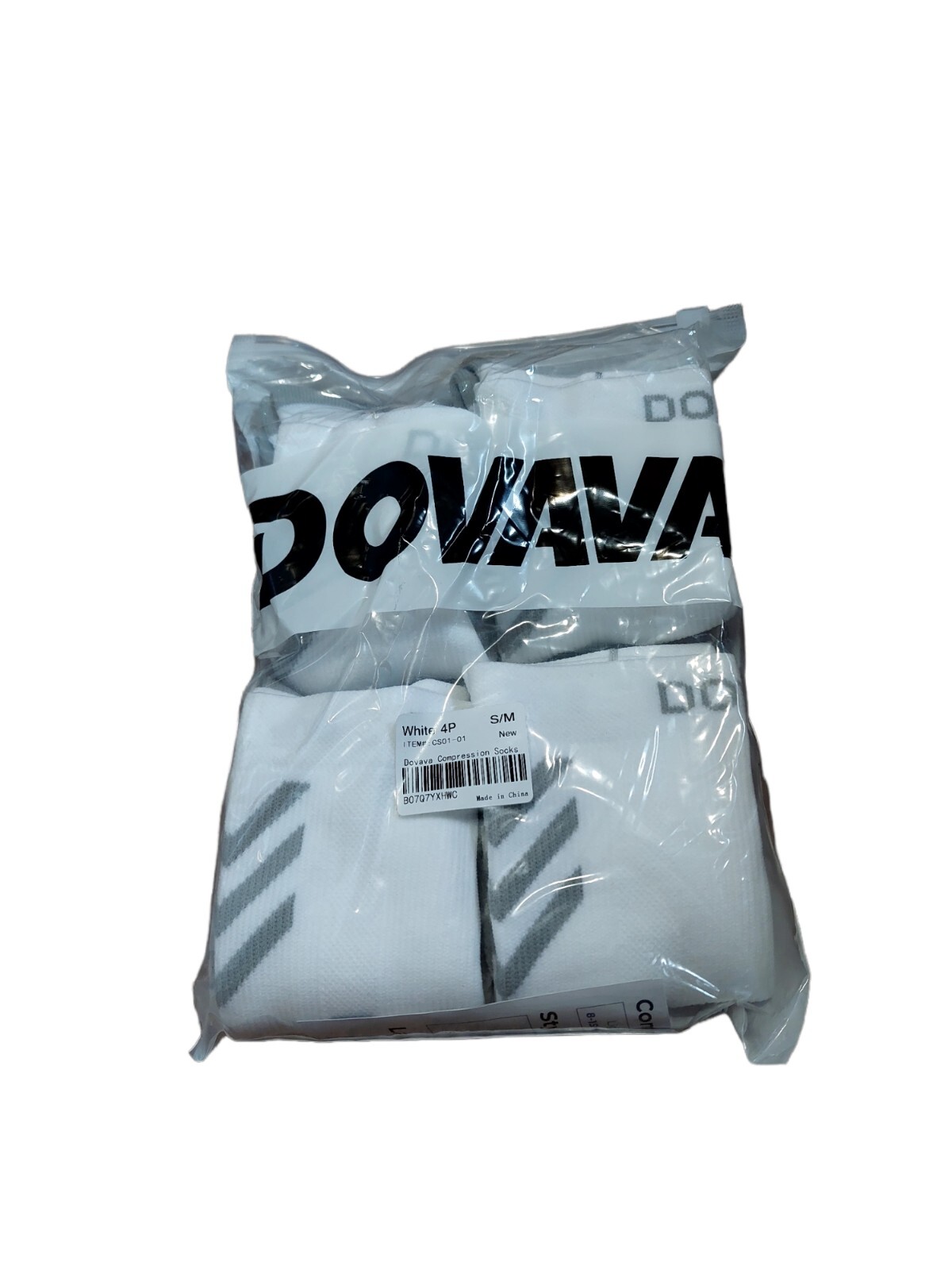 Dovava Compression Crew Socks 4 Pairs White Item CS0101 S/M 15-20mmHg