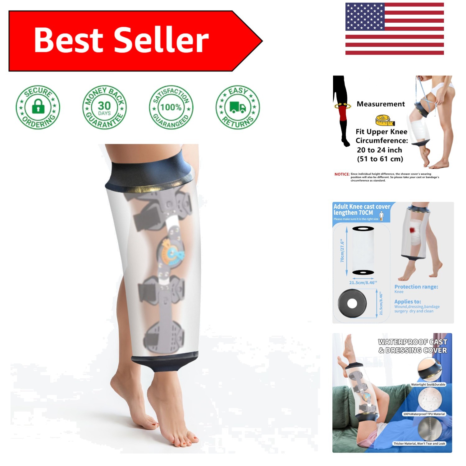 Large Waterproof Knee Cast Cover (70cm) for Shower – Comfort & Protection