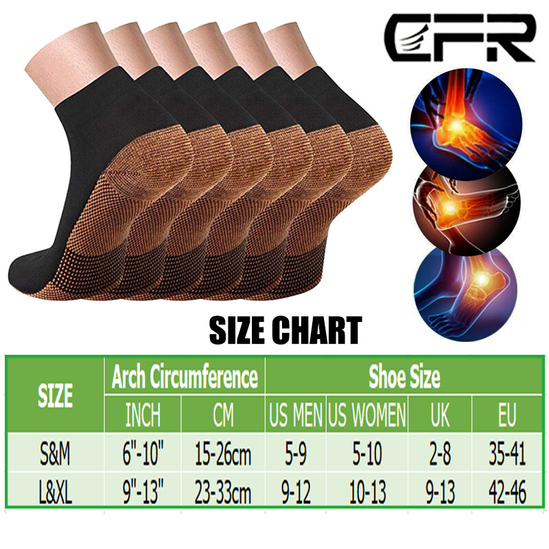 Copper Compression Socks Arthritis Sports Gym Pain Relief Ankle Warmth Unisex US