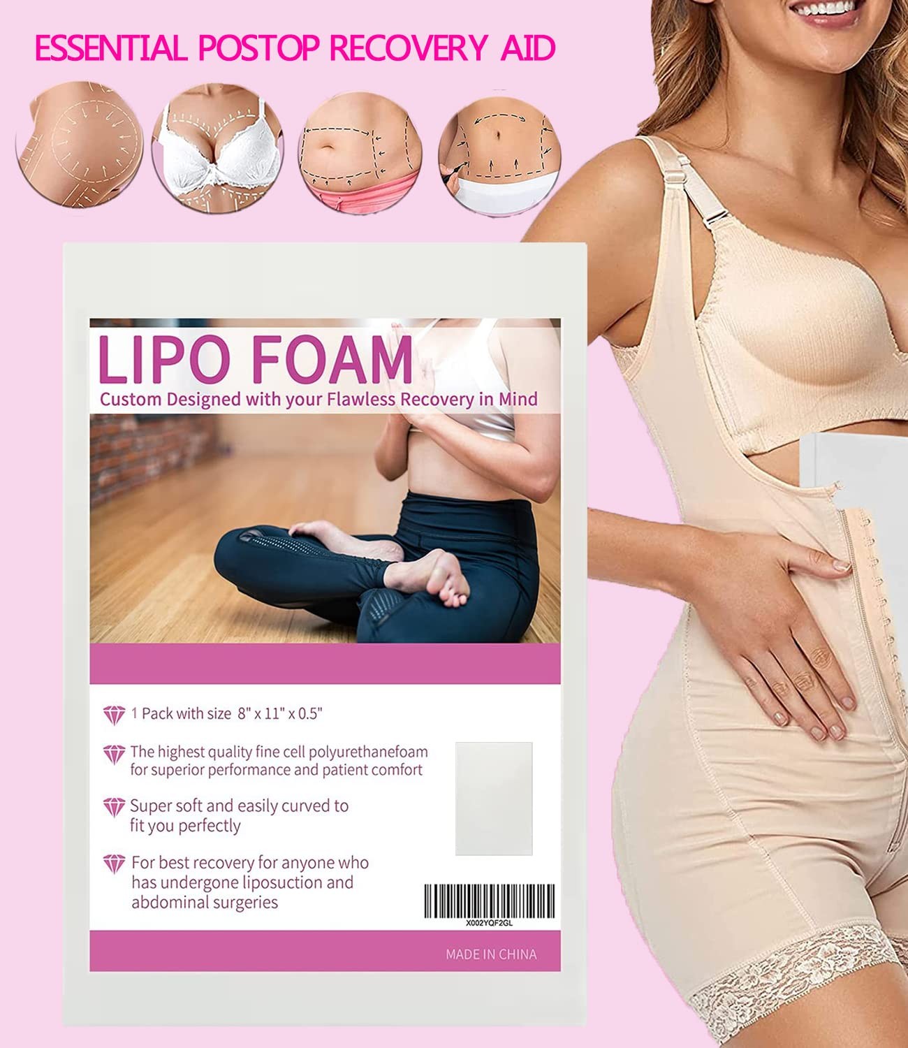 Lipo Foams Post Surgery, BBL Lipo Foam Pads 8”x11” Abdominal Foam Sheet for Usin