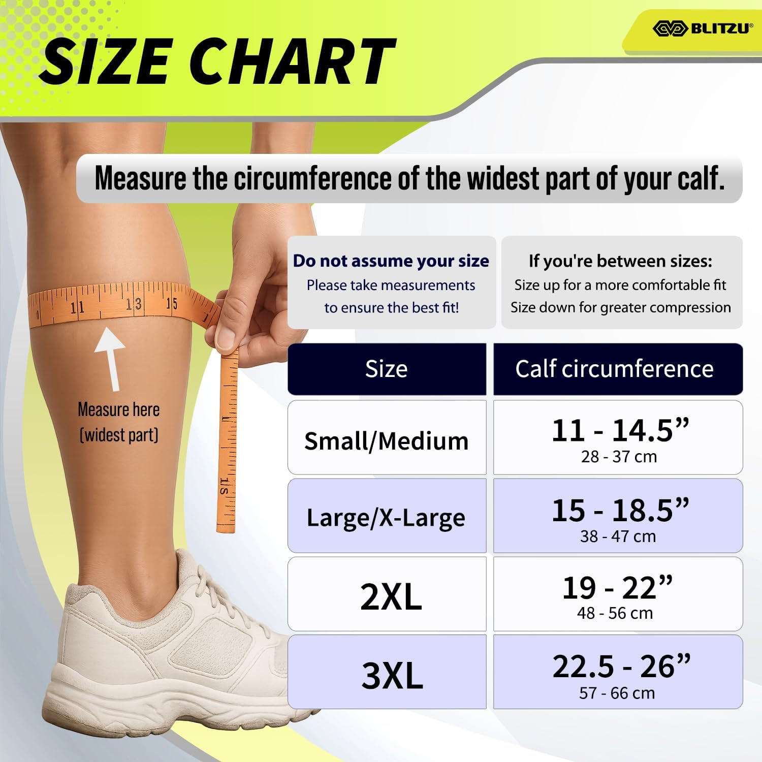 BLITZU Calf Compression Sleeve for Men & Women Footless Large/X-Large, Black