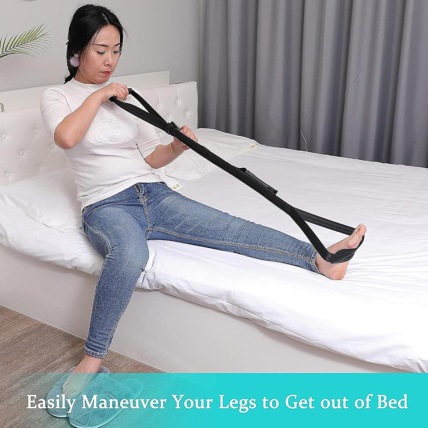35-44 Inch Long Leg Lifter Strap – Multi-Loop Adjustable, Rubber Handgrips & …
