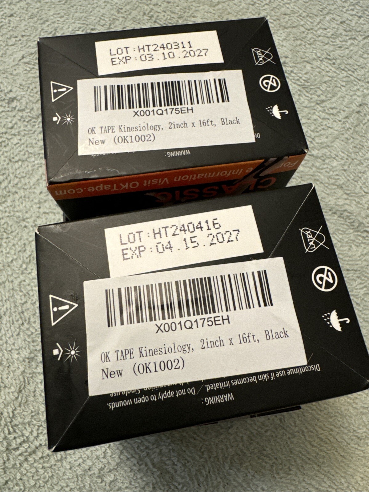 Lot Of 2 OK TAPE Kinesiology Tape 10 inches Precut, 20 Strips, Cotton Black