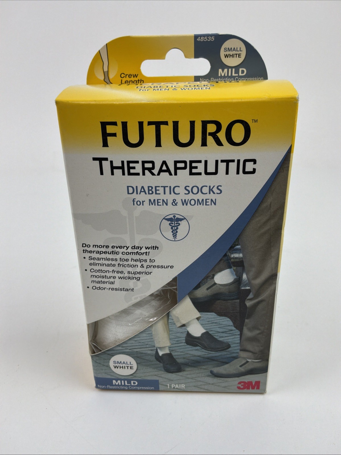 1 PR Futuro Therapeutic Diabetic Crew Socks Small White Mild Compression 48535