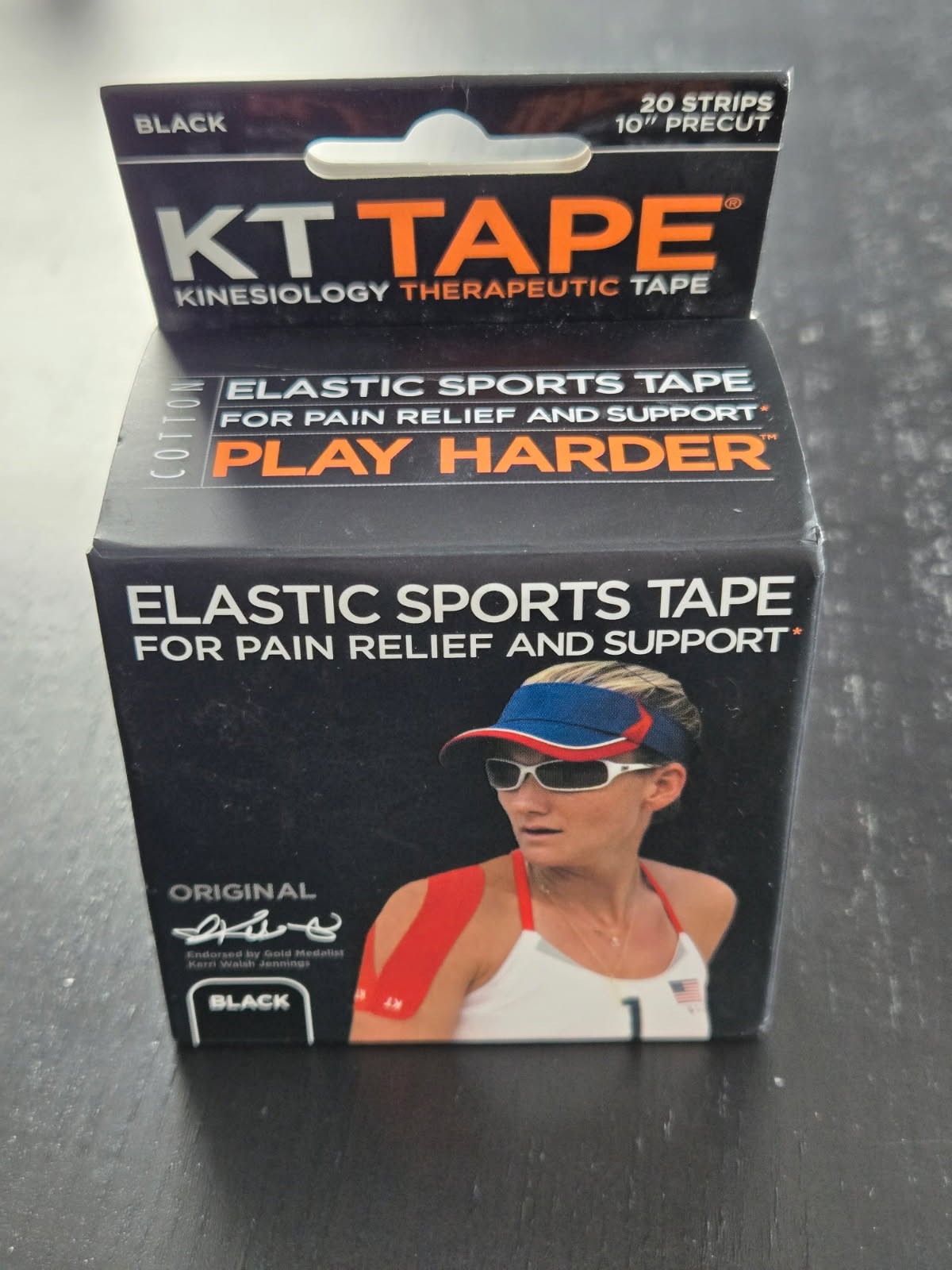 KT TAPE 10 inch Kinesiology Black Therapeutic Strips – 20 Count