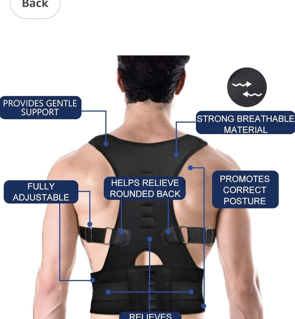 Adjustable Magnetic Shoulder Back Brace Posture Corrector Lumbar Support XLWhite