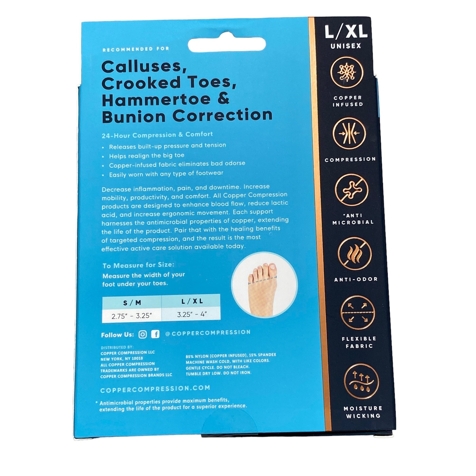 Bunion Sleeves, Copper Compression, L/XL unisex, NIB