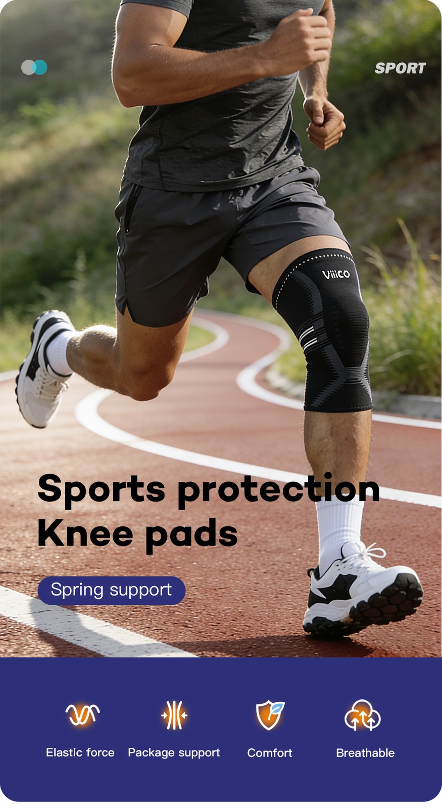 Compression Knee Support Sleeve Elastic Knee Pads Brace Springs Gym Basketball