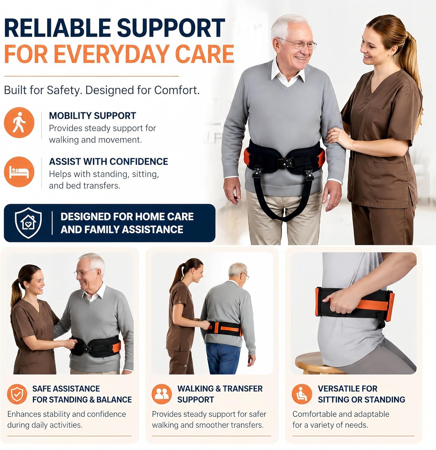 Gait Belt, Upgraded with Metal Buckle & Detachable Leg Straps, 7 Reinforced H…