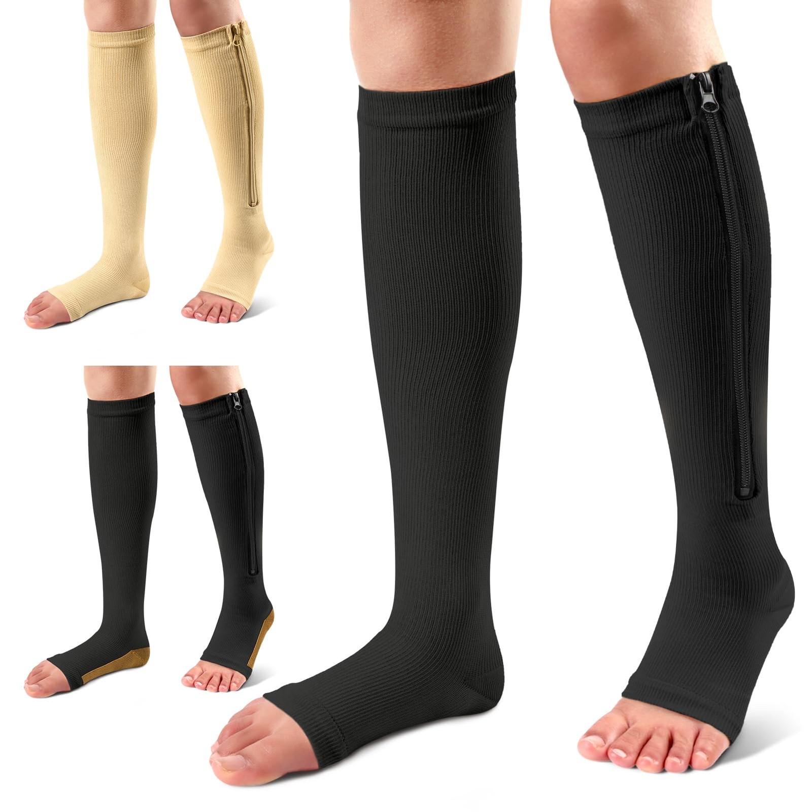Ailaka Medical 15-20 mmHg Large/X-Large (3 Pair), Black+Beige+Black Copper