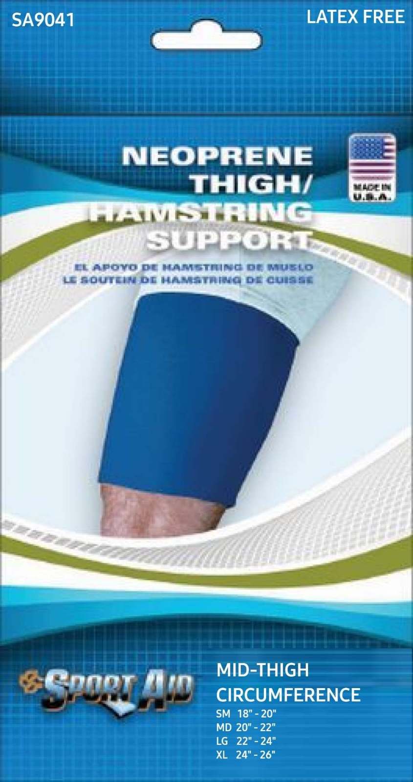 Sport Aid Neoprene Thigh/Hamstring Support Blue Medium(20-22″ Mid-Thigh Circ.)