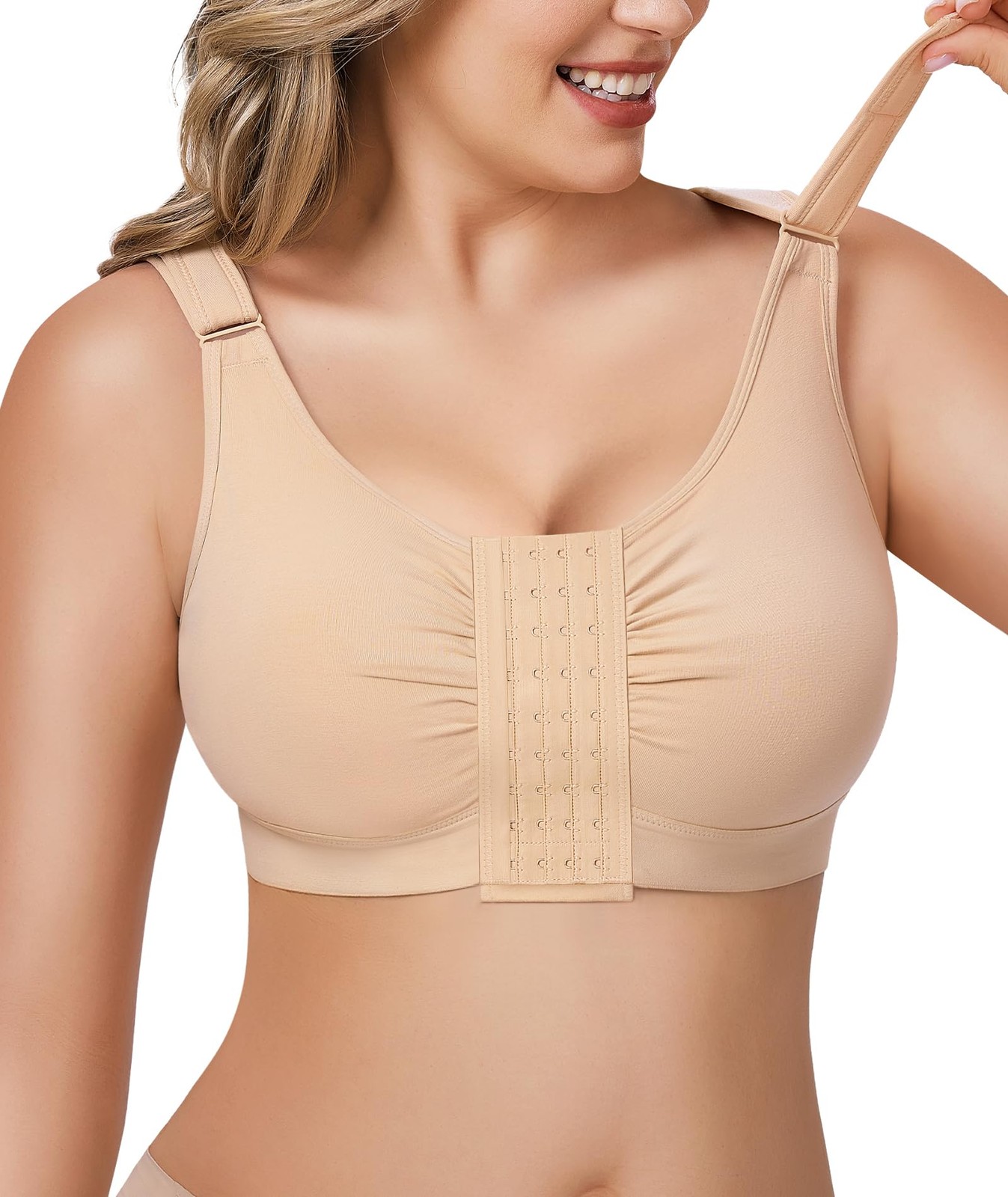 Women Post Surgery Front Closure Mastectomy Bra, Wireless, Beige, Large