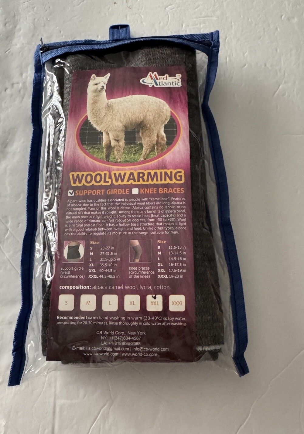 Med Atlantic Alpaca Wool Warming Support Girdle Waist Circumference Size XXL
