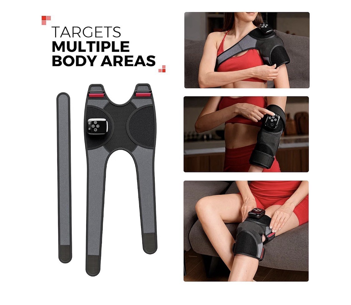 Knee Pro Adjustable Heated Infrared Vibration Brace, One Size, Black/Gray/Red