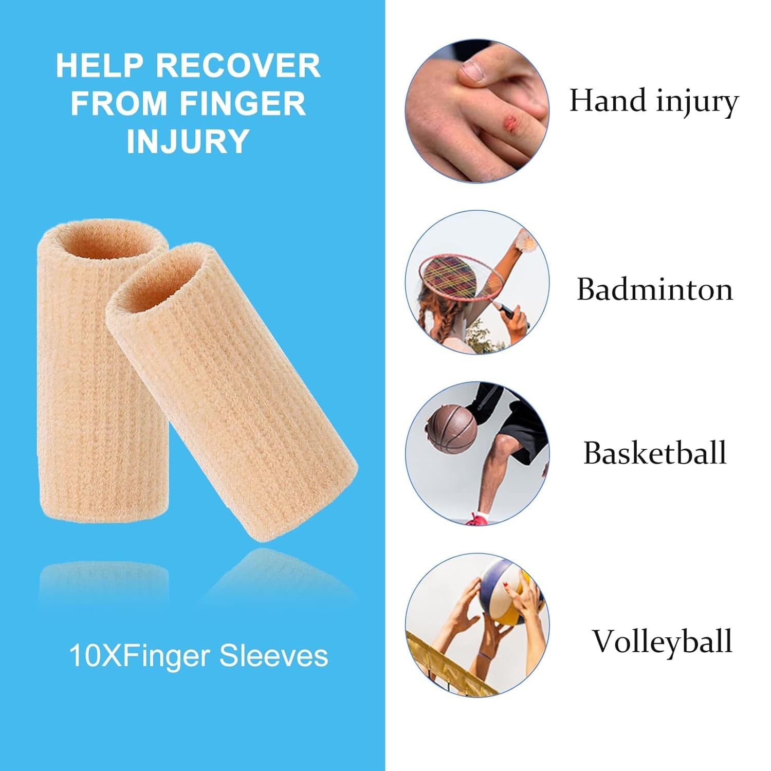 Breathable Finger Compression Sleeves for Arthritis Relief – 10 Pack in Beige