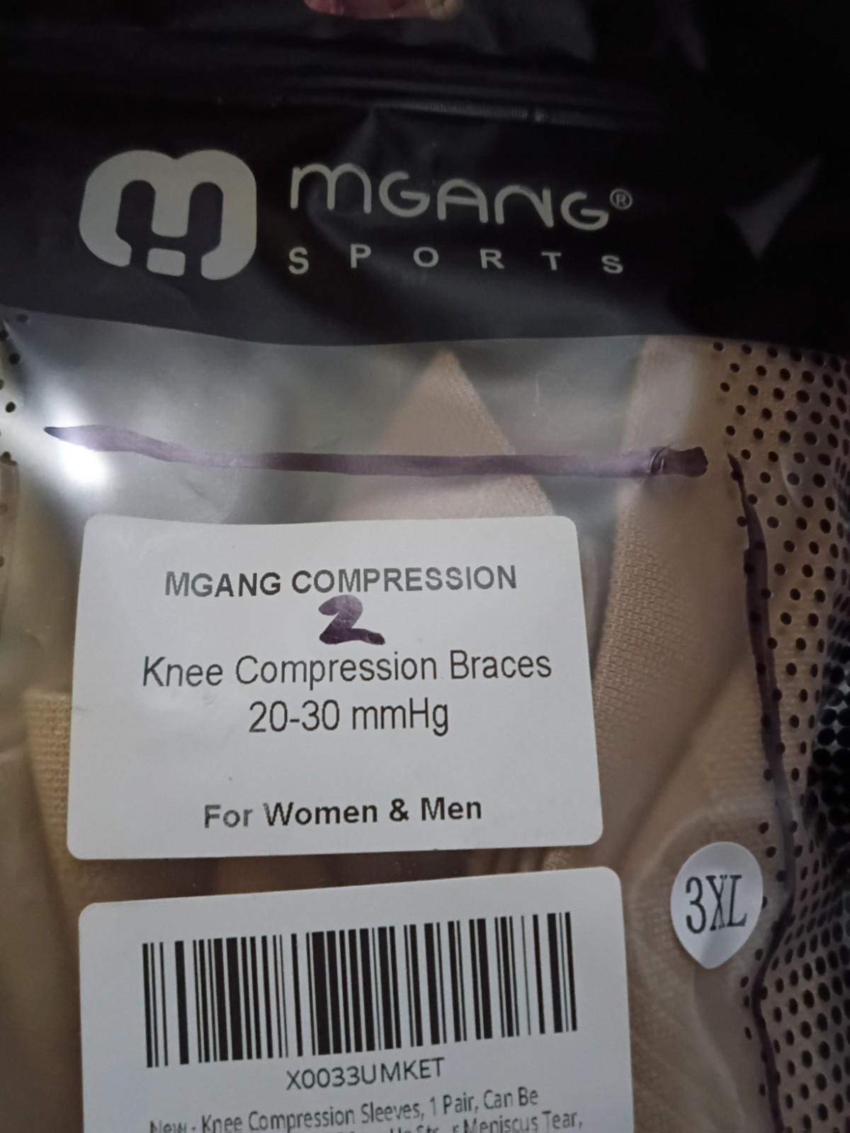 MGANG Knee Compression Sleeve 20-30 mmHg Beige Unisex Size 3XL