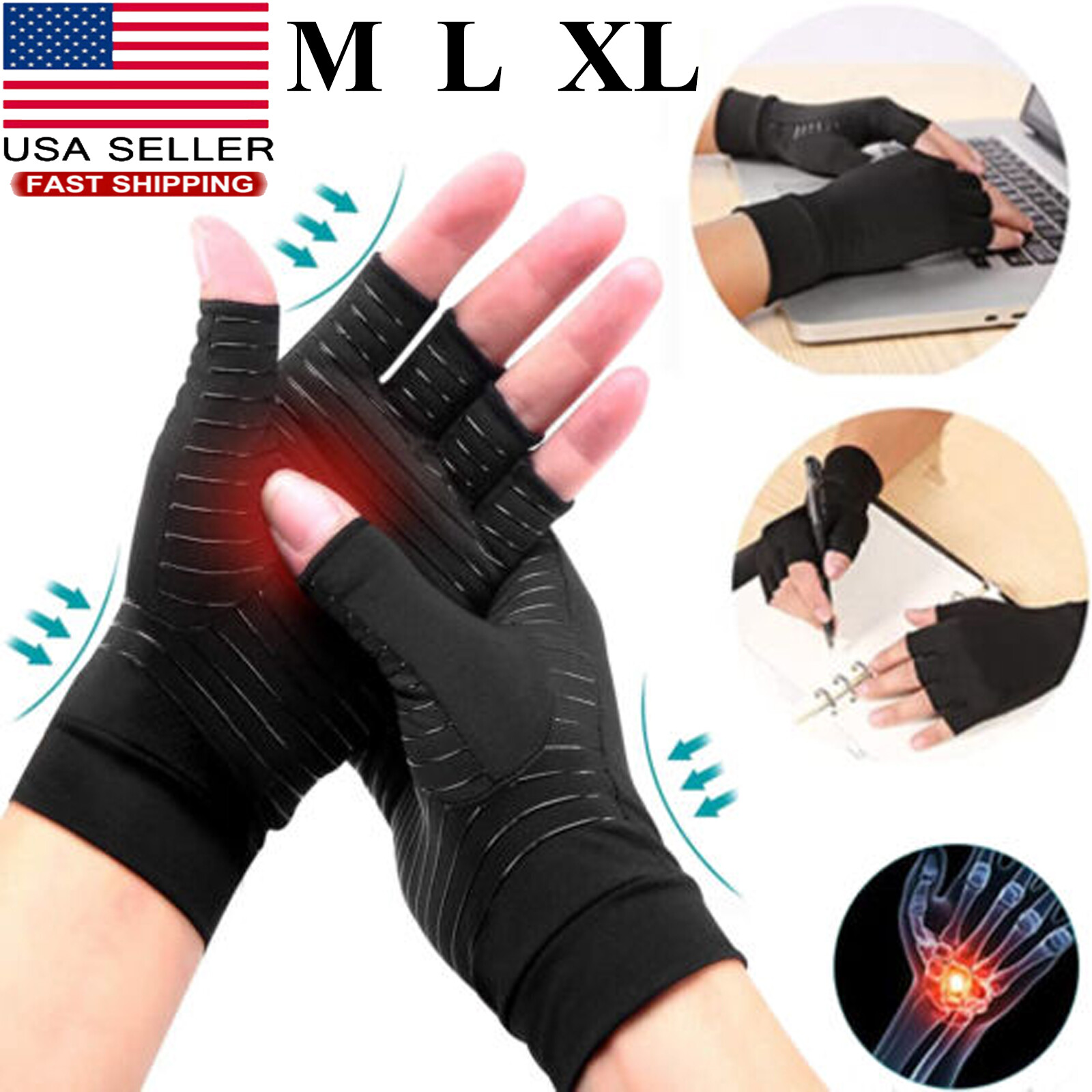 1 Pair Copper Arthritis Compression Gloves Hand Support Joint Pain Relief USA
