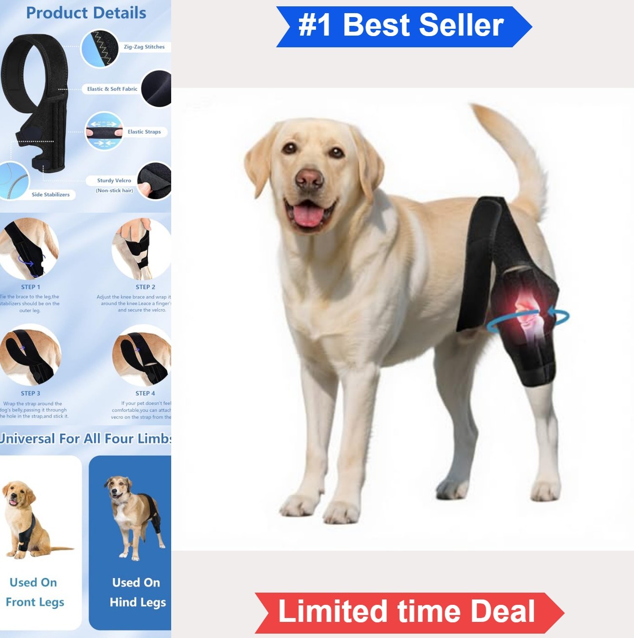 Dog Knee Brace for Hind Leg ACL CCL Tear Support Adjustable Stabilizing Brace