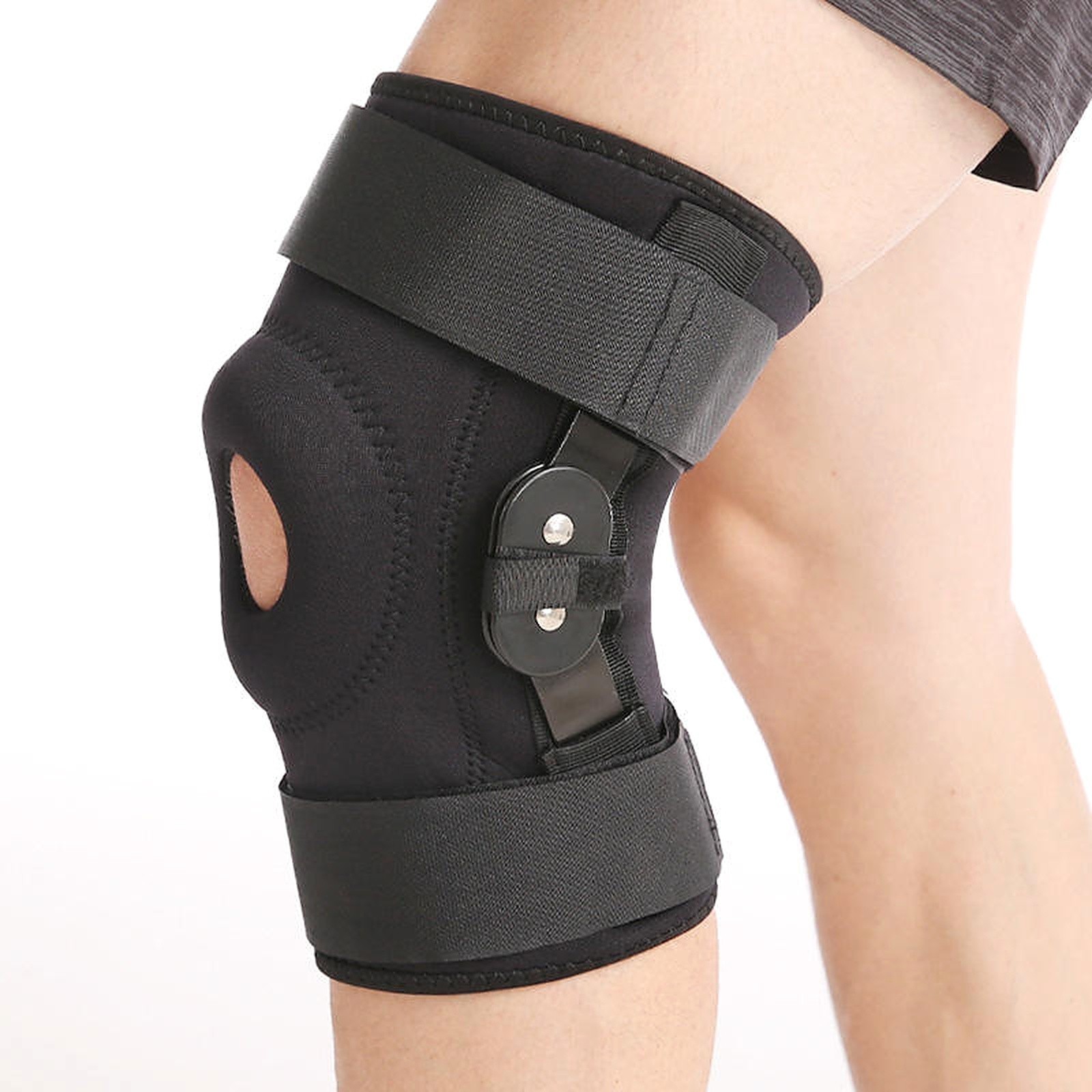 Adjustable Open Patella Hinged Knee Brace Compression Support Pain Relief Wraps