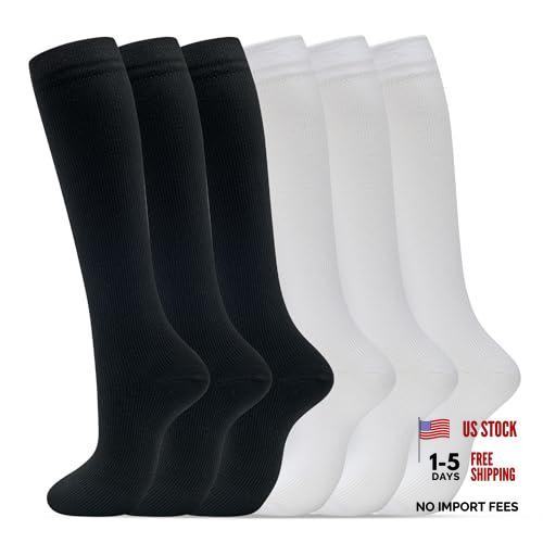 6 Pairs Compression Socks for Women & Men Small-Medium 05-6pairs-black/White