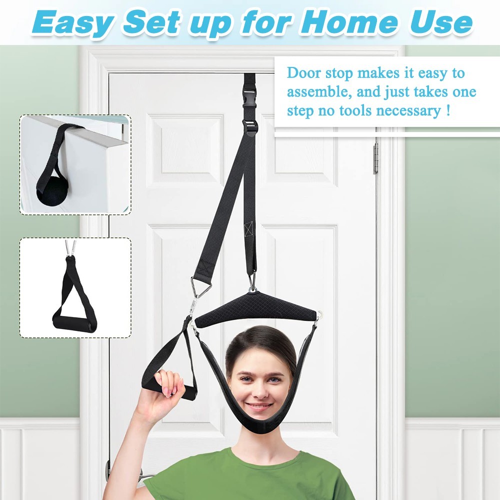 Cervical Neck Traction Head Brace Over Door Quick Pain Relief Decompression