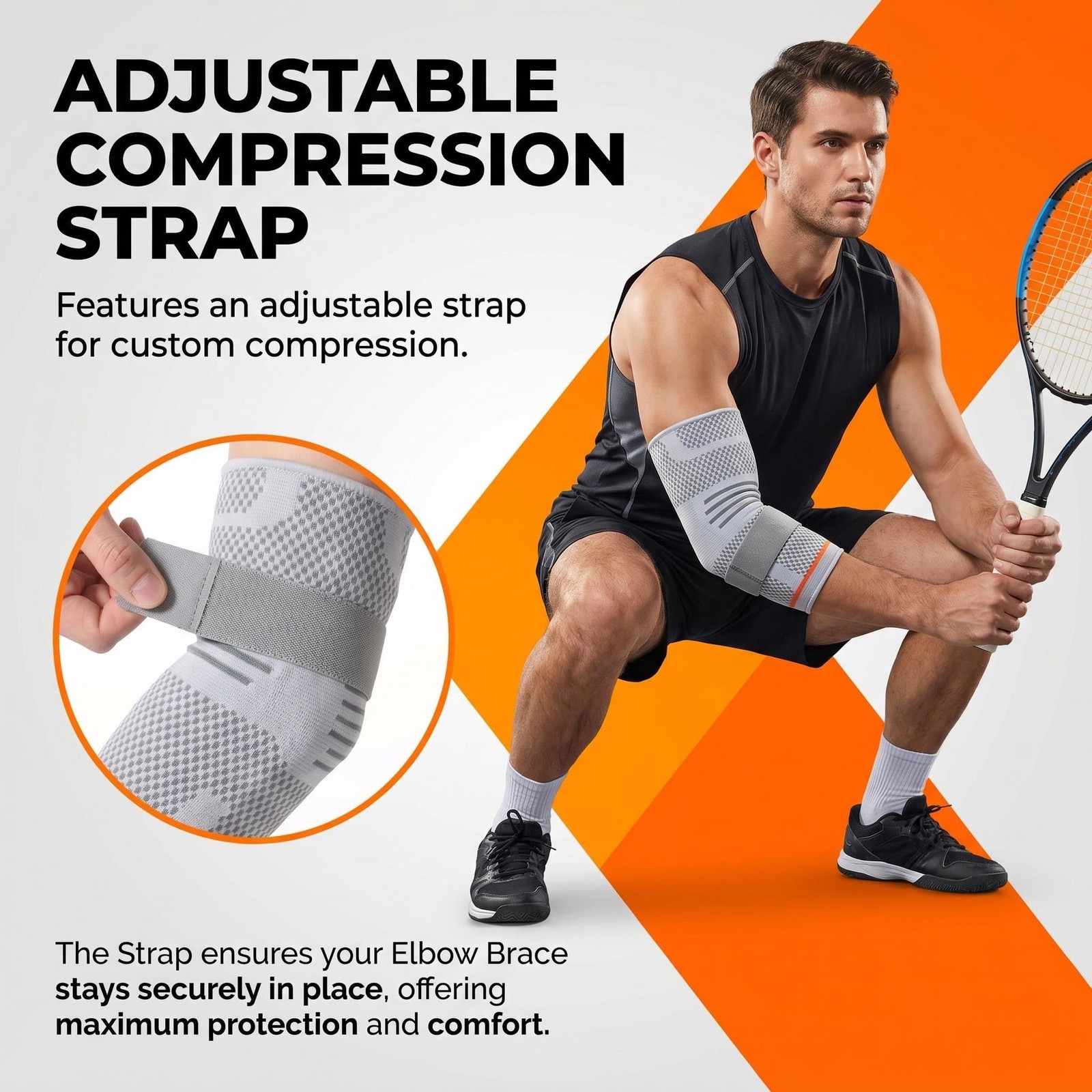 vomex Elbow Brace Support with Adjustable Strap – Double-sided Medium, Skin