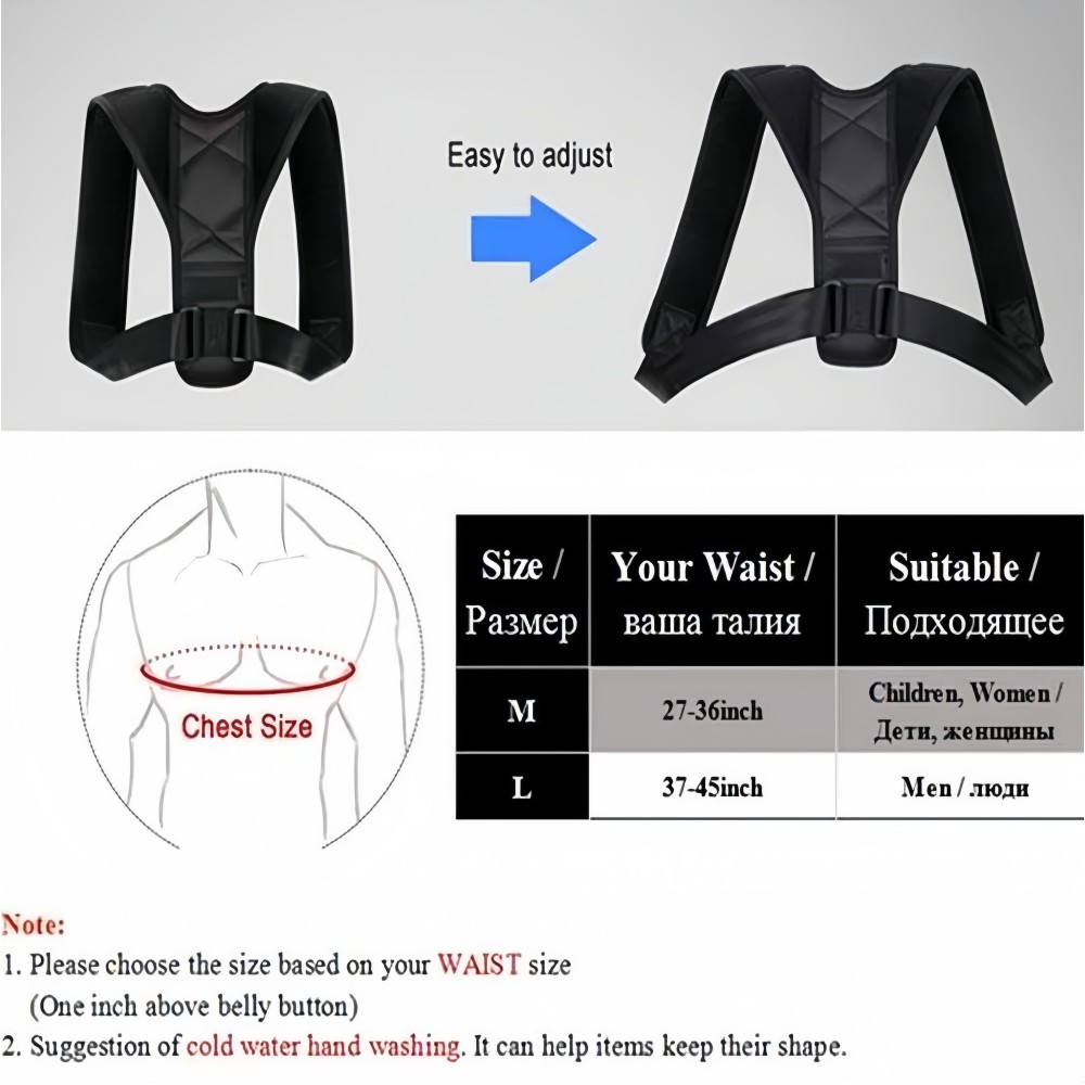 Compact Posture Corrector Men And Women Teens Adjustable Upper Back Brace Large
