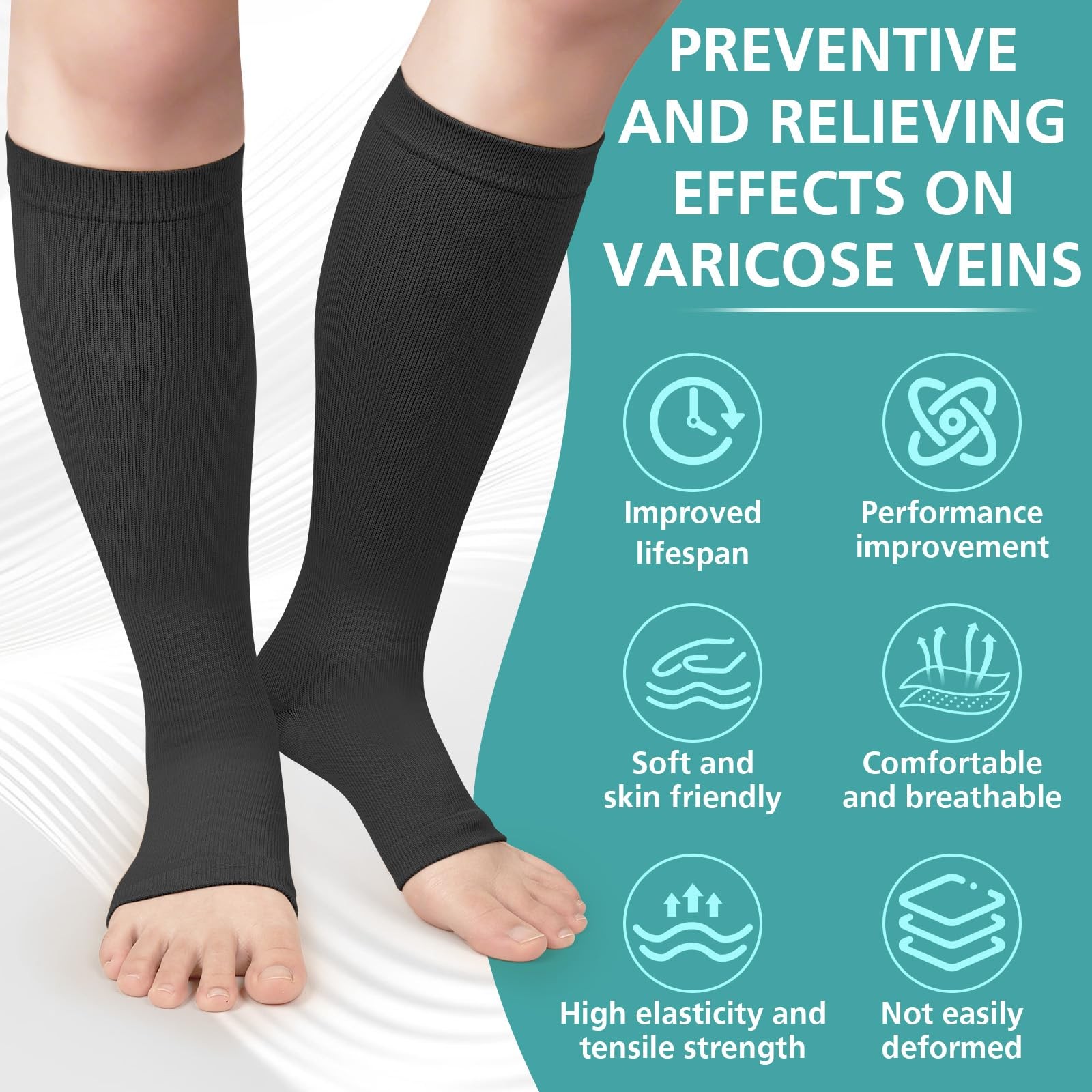 Open toe Toeless Compression Socks 3 Pairs for Women Men 15-20 mmHg Support Nude