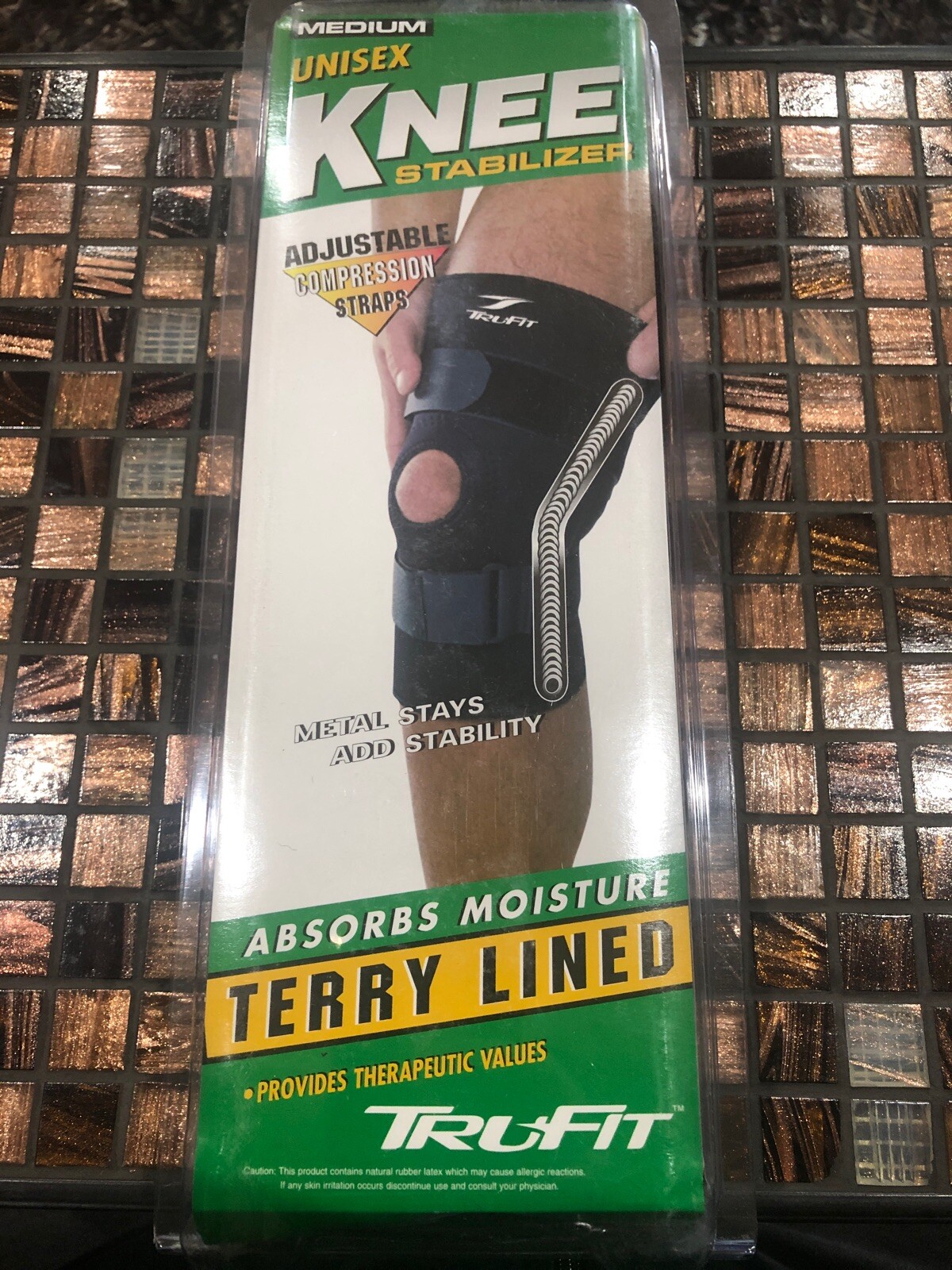 TRUFIT* 1pc KNEE STABILIZER Unisex COMPRESSION STRAPS Terry Lined METAL STAYS