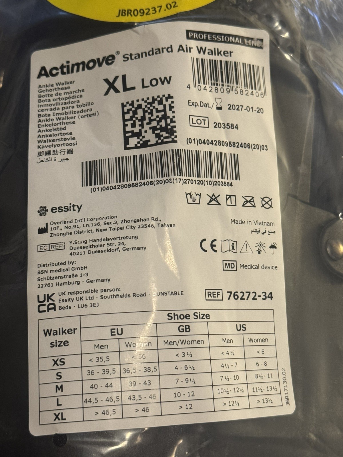 Actimove Standard Walker, Low Post Op – Black XL Extra Large
