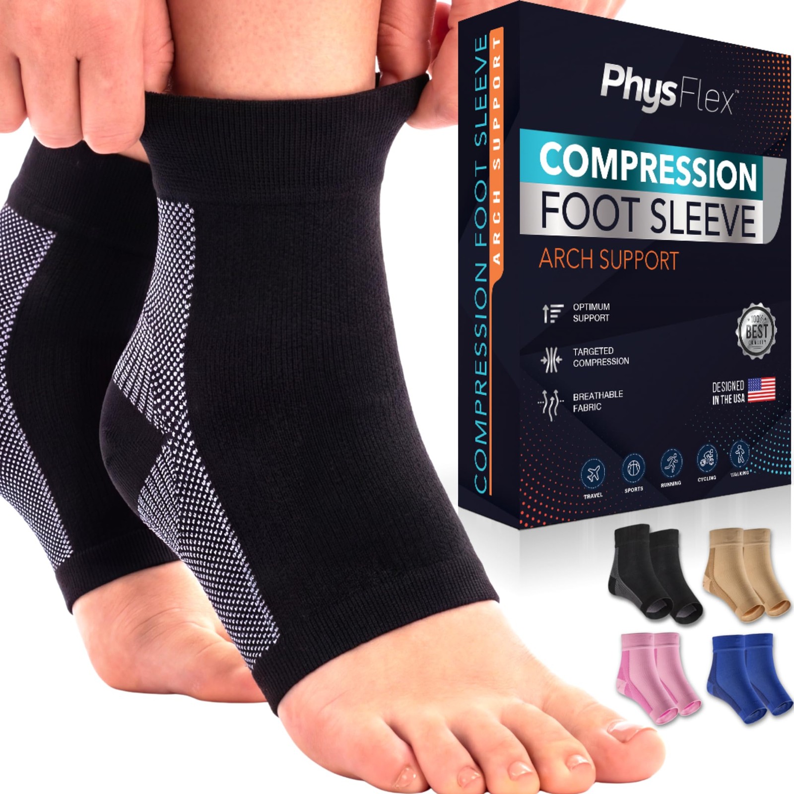 Compression Socks 20-30mmHg for Plantar Fasciitis, Achilles Large, Black