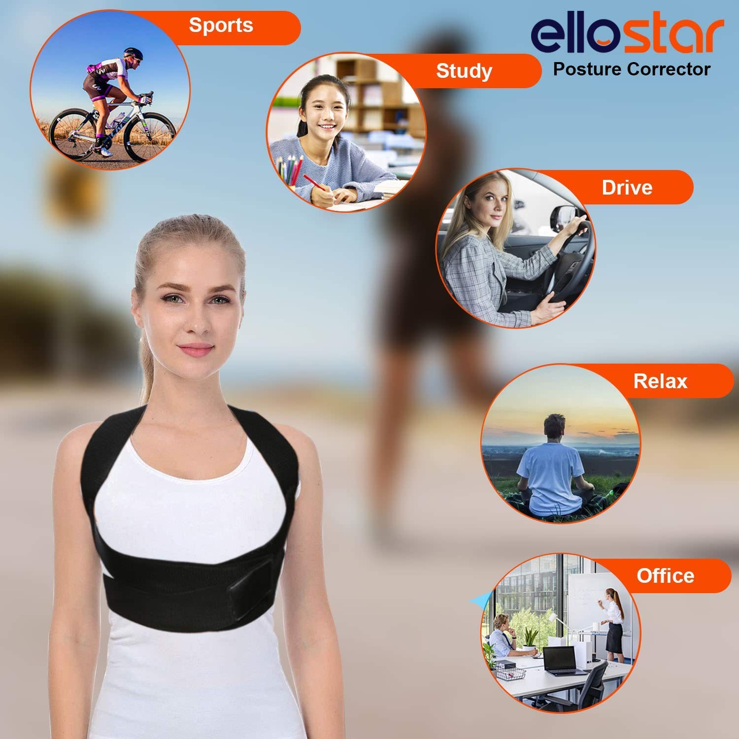 ellostar Back Brace Posture Corrector for Women and Men, Lumbar Large