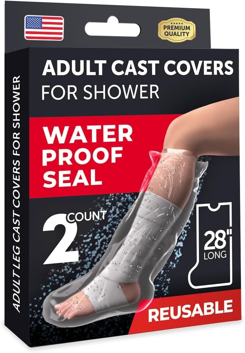 100% Waterproof Cast Covers for Shower Leg – 2pk – Tight Seal – Reusable