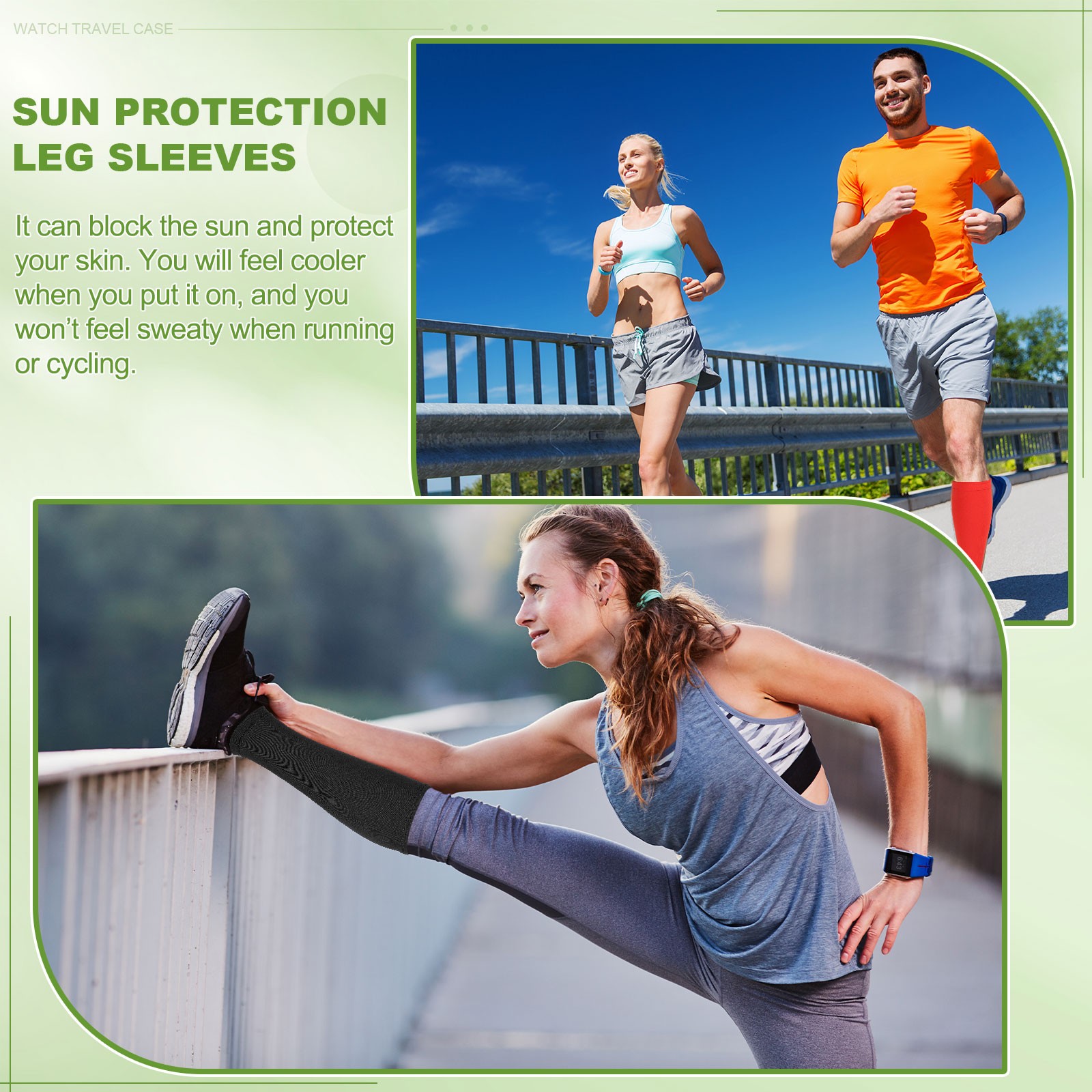 Sun Protection Leg Sleeves with Anti-slip Silicone Strips, White