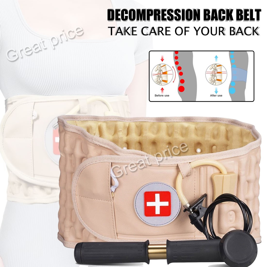Decompression Belt Back Brace Lumbar Spinal Support & Extender Belt Air Traction