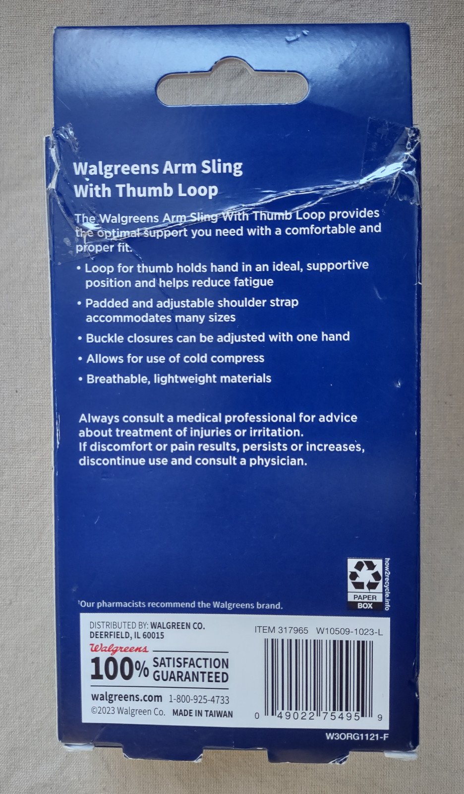 Walgreens Arm Sling w/ Thumb Loop One-Size Left or Right, NEW *READ*