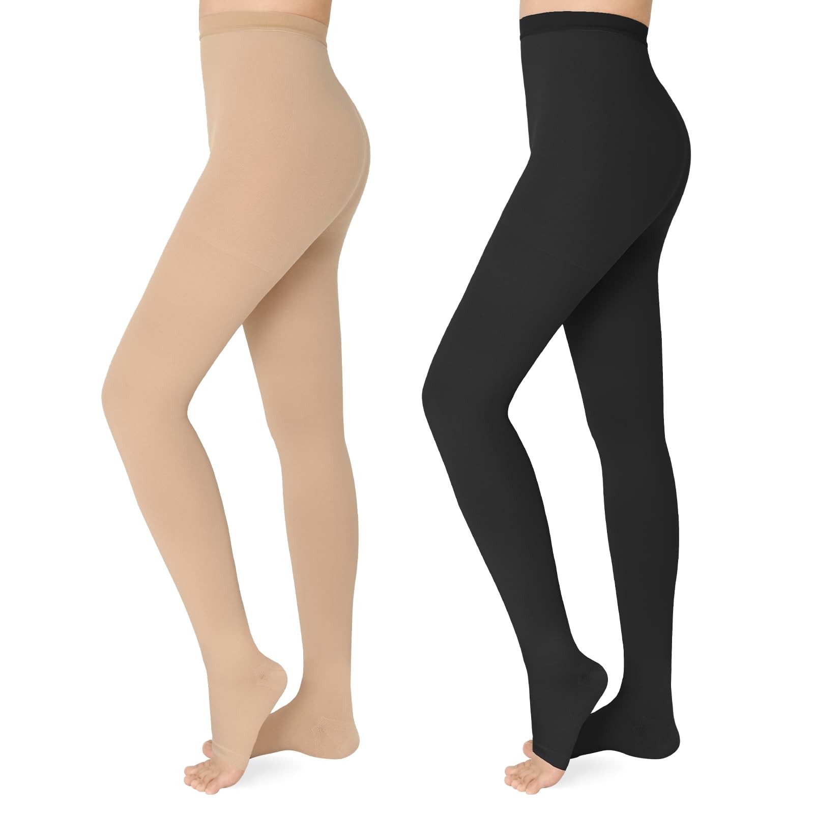 Wegitcs 20-30mmHg Compression Pantyhose 1-2 Pairs Open Toe Support Stockings Med