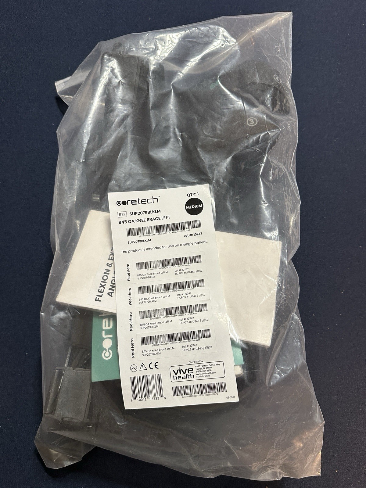 Coretech 845 OA Left Knee Brace Adjustable Support SUP2079BLKLM New